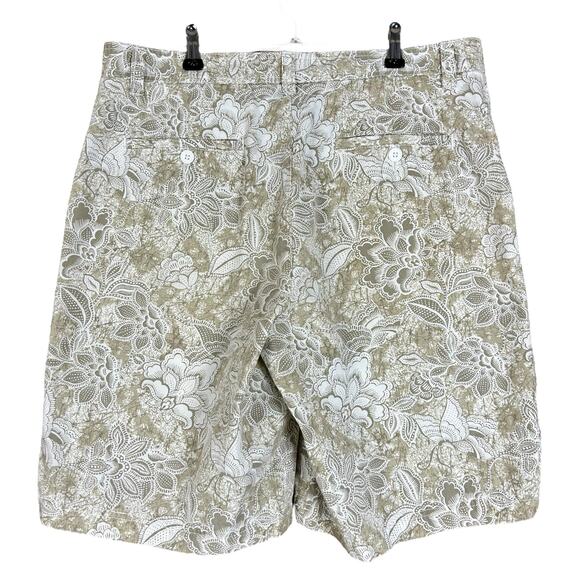 Club Room Men Shorts Size 32 Olive White Floral Flat Front Chinos Casual Coastal - Picture 8 of 12